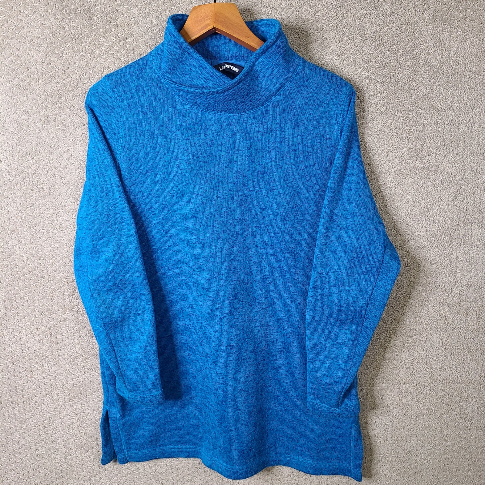 Lands' End Sweater Womens M 10-12 Blue Heather Mock Neck Fleece Casual Soft Cozy